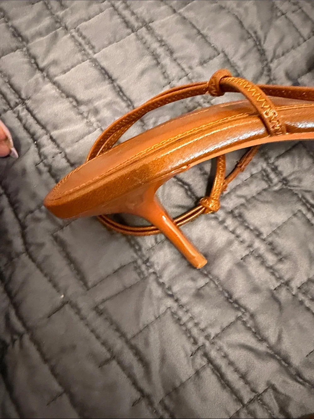 Zara Tan Leather Slingback Sandals with Gold Accent - Picture 4 of 4